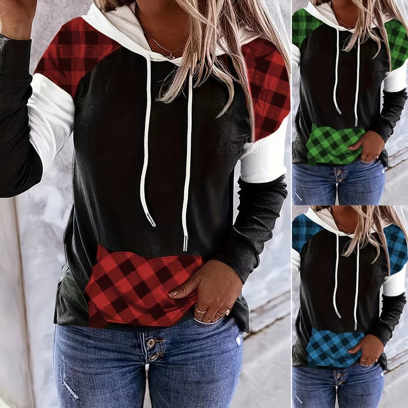 2024 Europe and the United States autumn and winter Amazon temu independent station supply hooded pocket drawstring plus size women's thin sweater