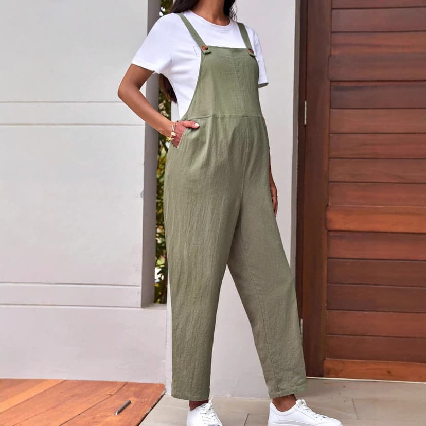 Amazon European and American Maternity Trousers Summer Casual Pocket Maternity Trousers Adjustable Waist Loose Overalls