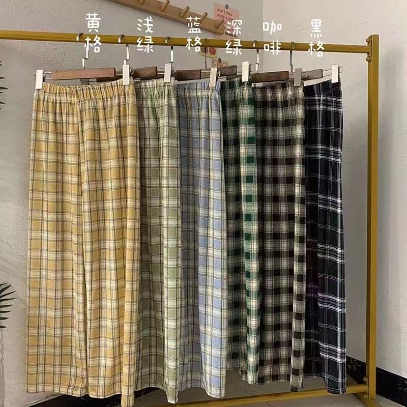 Plaid wide-leg pants women's live broadcast loose draping slimming summer thin straight pants casual high waist plaid pants Hong Kong style pants