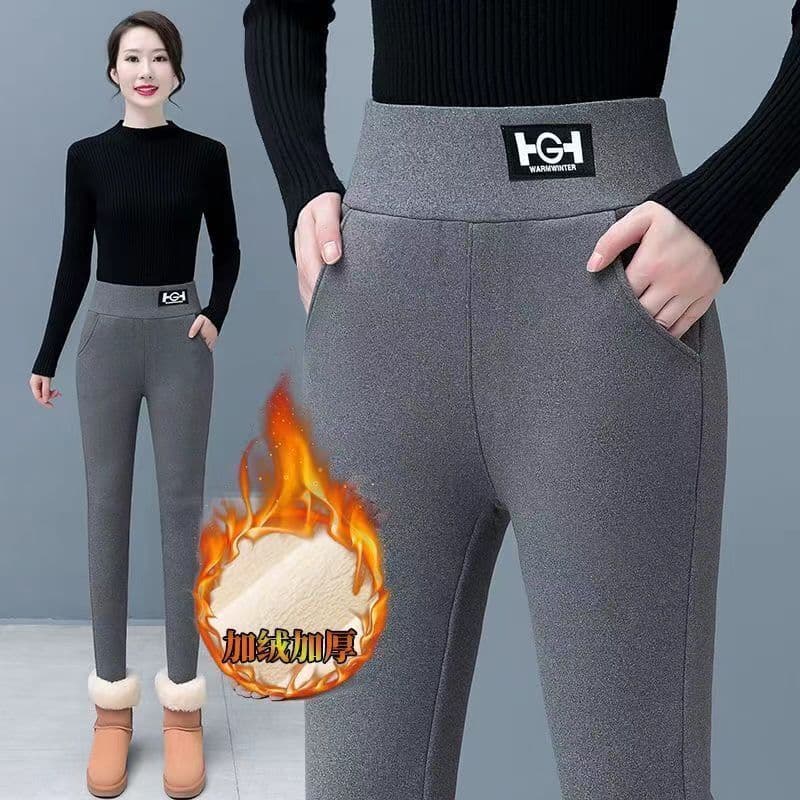 Fleece-lined thick lambswool leggings women's autumn and winter wear outer wear high waist skinny pants tight stretch warm pants