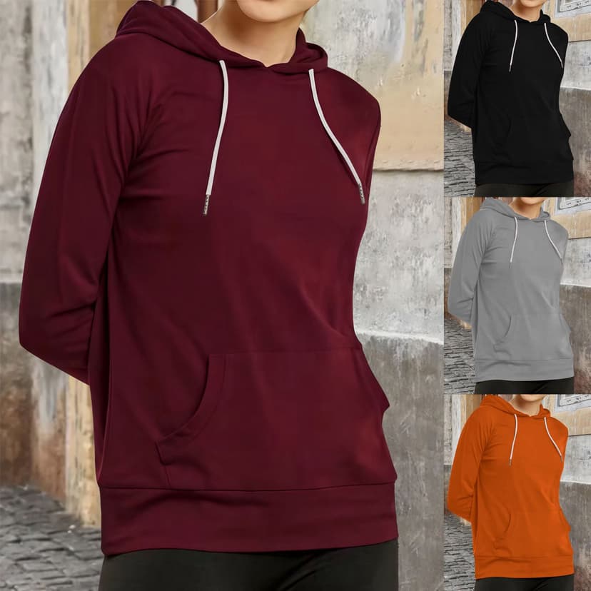 2025 Autumn European and American Cross-Border Amazon Aliexpress Independent Station Supply Casual Elegant Solid Color Women's Hooded Sweatshirt