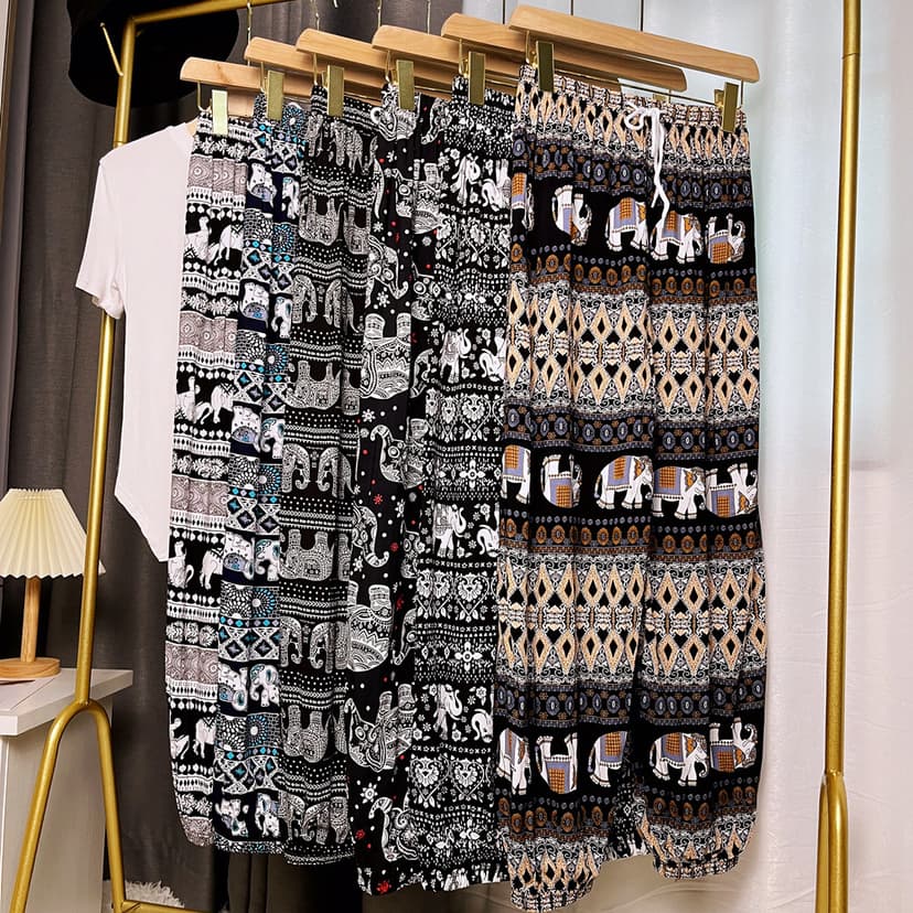 Foreign Trade Pajama Pants Women's Summer Thin Large Size Artificial Cotton Beach Anti-mosquito Outer Wear Household Floral Long Pants Loose