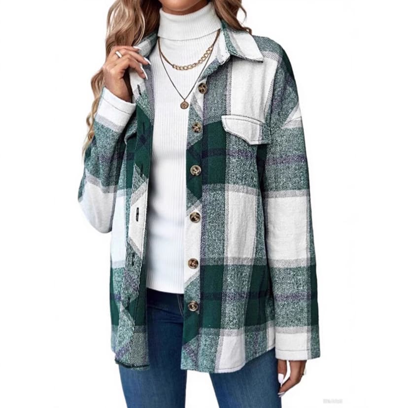 Brushed Plaid Shirt Women's Fashion Autumn and Winter 2024 New Spring & Fall Shirt Jacket Loose European Style Mid-Length Top