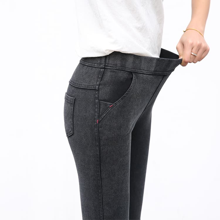 Imitation Denim Leggings for Spring and Autumn, Slim-Fit High-Waisted Black Ankle-Length Women's Pants, Slimming Long Pants for Women, High-Waisted and Slimming