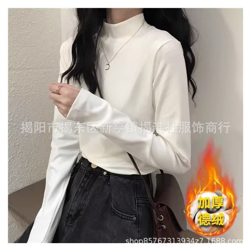 White Half Turtleneck Bottoming Shirt for Women in Autumn and Winter, Slim-Fitting Base Layer for Inner Wear and Outer Wear, 2025 New Tops