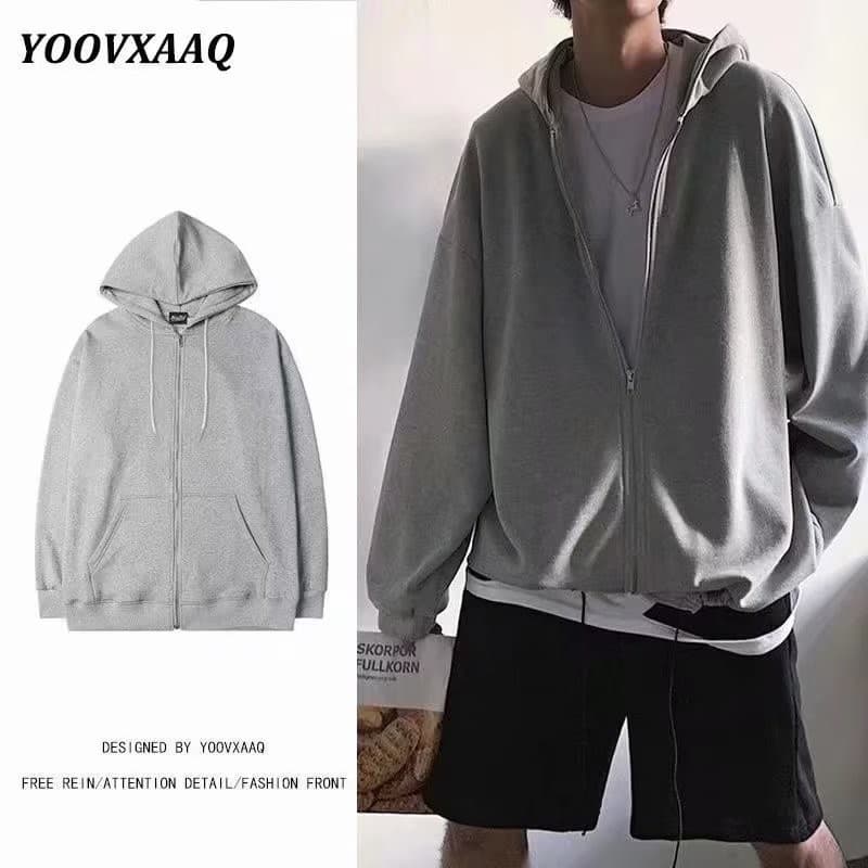 Spring and Autumn Men's Sweatshirt Cardigan Hoodie Loose Plaid Tops Casual Top Men's Easiest for Match American Sportswear