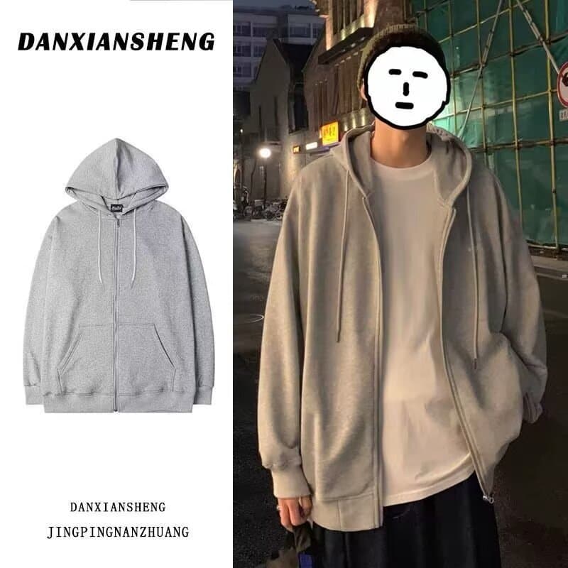 Autumn and Winter New Pure Color Zipper Hooded Sweatshirt Men's Korean Style Trendyy Student Couple Wear Simple Loose Jacket Trendyy