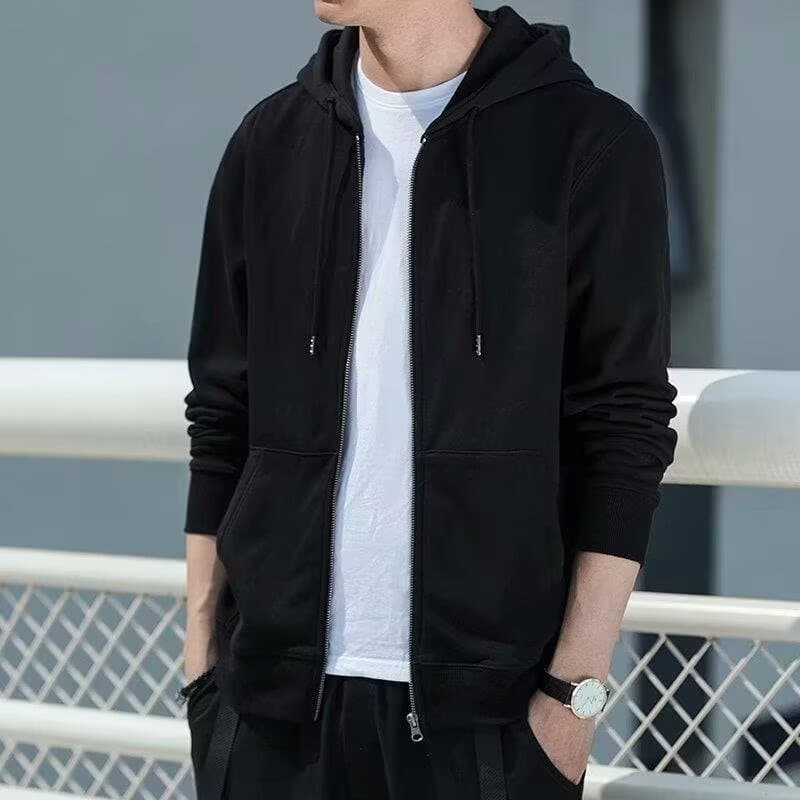 Cardigan Sweatshirt Men's Spring & Fall Thin Loose Large Size Hooded Zipper Jacket Winter Casual Hooded Long-Sleeved Top