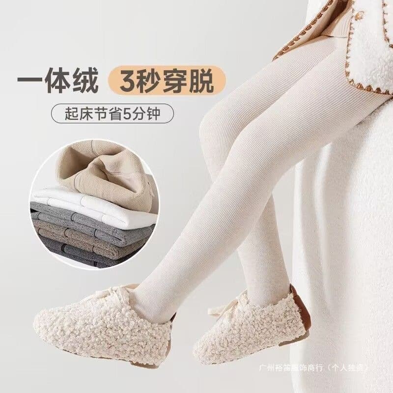 Girls' Fleece-Lined Thick Leggings for Autumn and Winter, White Leggings with Vertical Stripes for Spring and Autumn, Thin Children's Pantyhose