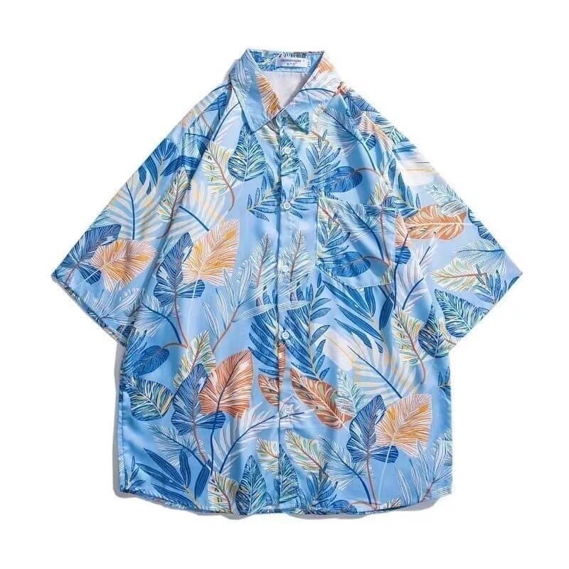 Hainan Island Short-Sleeve Floral Shirt for Men, Summer Trendy Brand, Stylish Beach Hawaiian Couple Style, Quarter Sleeve