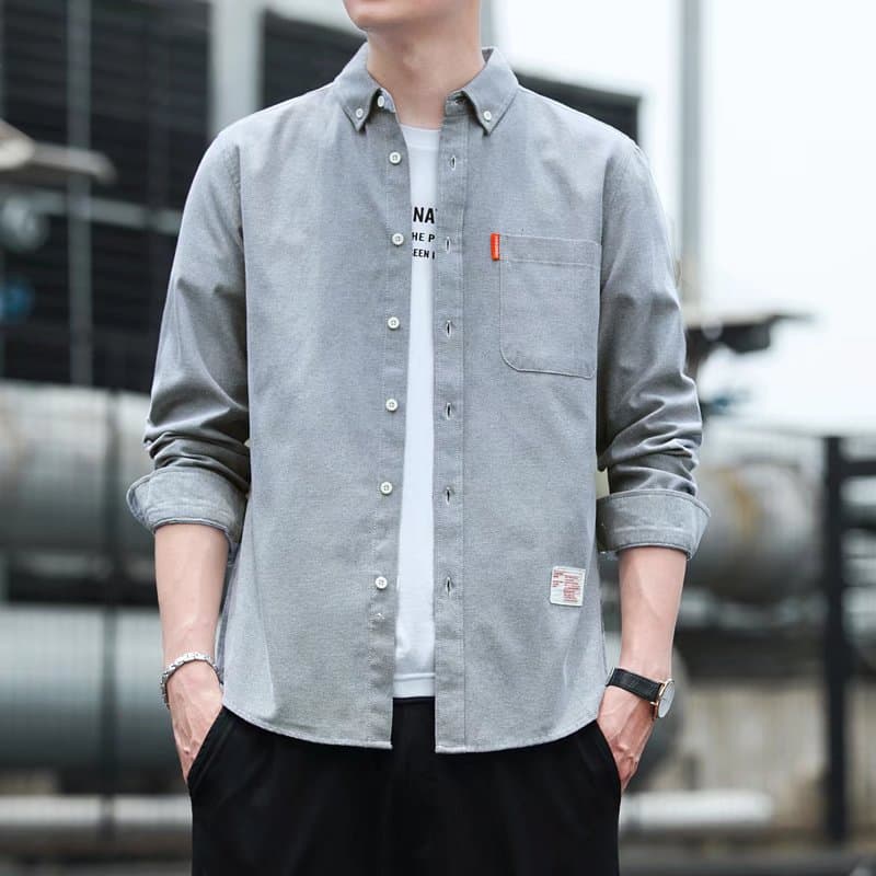 2024 Spring and Autumn New Men's No-Iron Business Shirts Trendy Casual Slim Retro Solid Color Long-Sleeved Men's Shirts