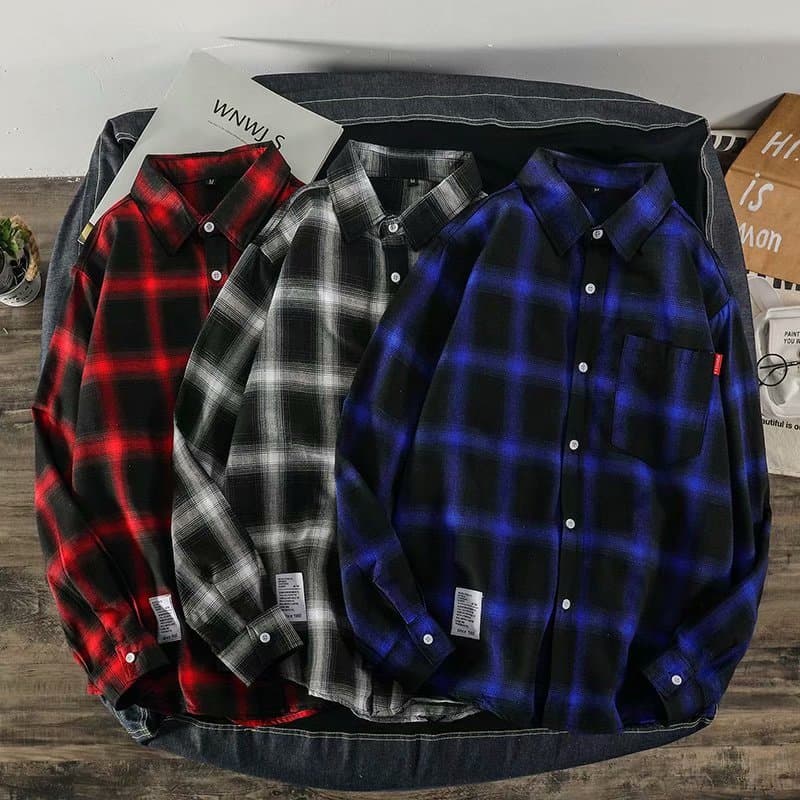 Autumn Hong Kong Style Ins Plaid Shirt Men's Long-Sleeved Korean Style Trendyy Handsome Tops Casual Couple Shirt Jacket