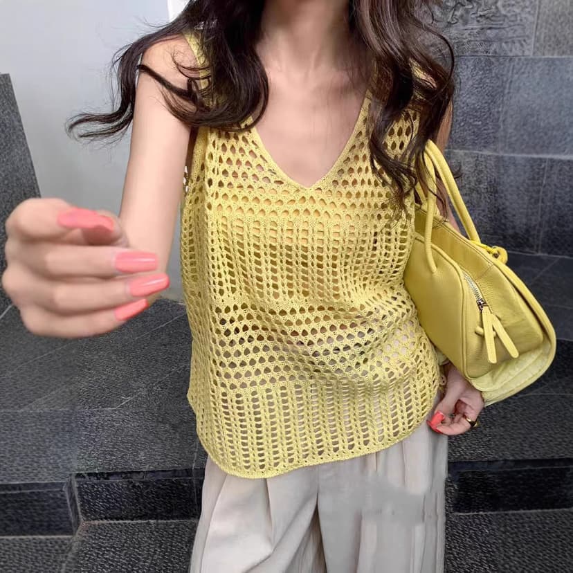 Summer New Korean Style Design Hollow Suspender Blouse Loose Niche Pure Lust Style Slimming Knitted Vest Top