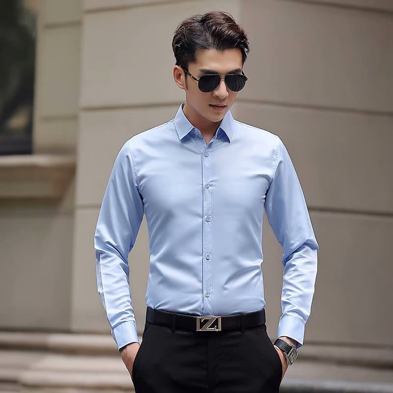 White Shirt Men's Long-Sleeved Slim Fit No-Iron Pure Color Professional Business Formal Wear Work White Men's Suit Shirt