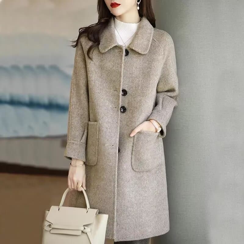 Cross-Border Trade Woolen Coat for Women 2025 Autumn and Winter New Style Small Loose Thickened Mid-Length Style Fashionable and Safe