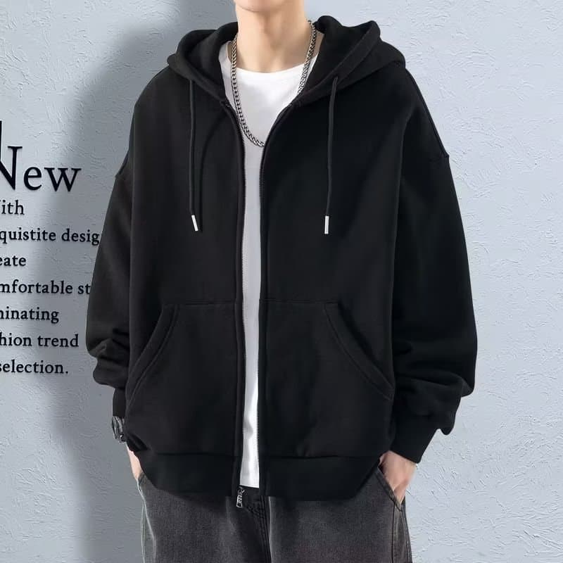 Cardigan Zipper Sweatshirt Men's Pure Color Jacket 2024 Autum Youth Casual Versatile Hooded Thin Jacket Top