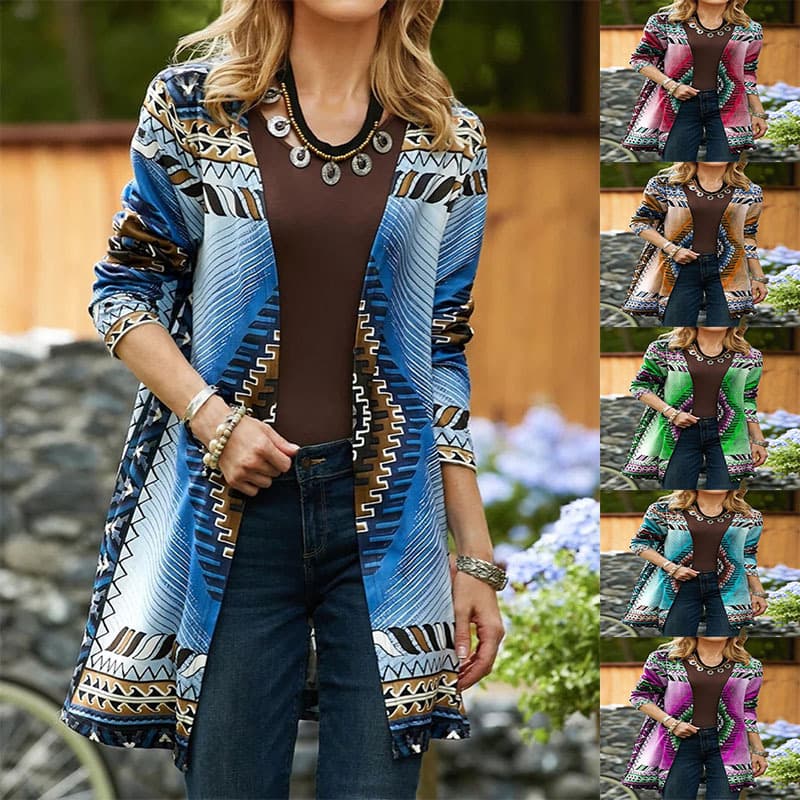 Autumn and Winter 2024 Europe and America Foreign Trade Amazon temu Independent Station Comfortable Leisure Ethnic Style Buckle-free Cardigan Jacket
