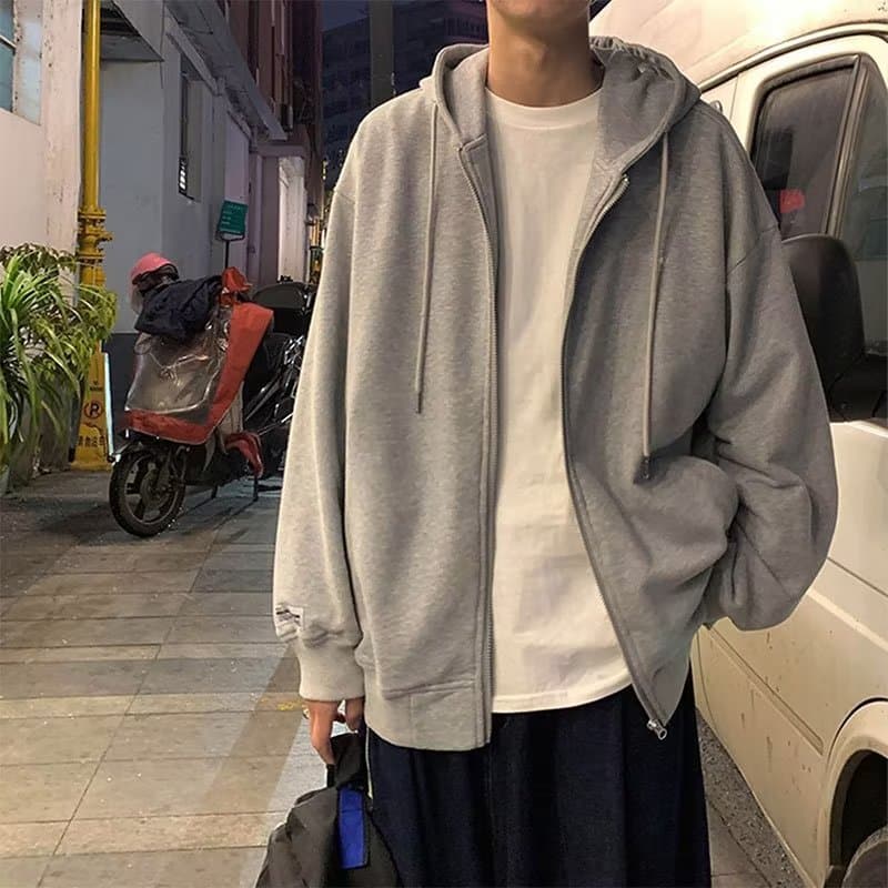 2023 New Thin Sweatshirt Men's Hooded Zipper Hong Kong Style Casual Loose Sports Tops Summer Season Trendy Top