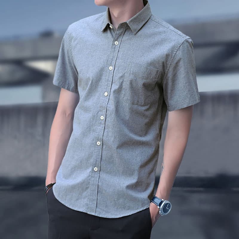 Short-Sleeved Shirt Men's Summer New Korean Style Casual Top Men's Three-Quarter Sleeve Oxford Textile White Shirt Inch Trendy