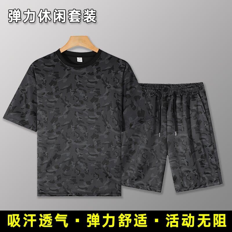 Cross-Border Exclusive Loose Suit Men's Summer Sports and Leisure Geometric Pattern Camouflage Men's Short-Sleeved Quick-Drying Clothing Cross-Border