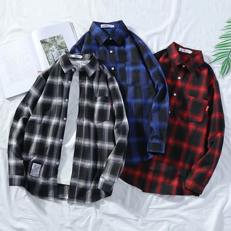 Plaid Literary Shirt Men's Trendy Brand Loose Shirt Long-Sleeved Korean Style Trendy Spring and Autum Harajuku Style Casual Jacket