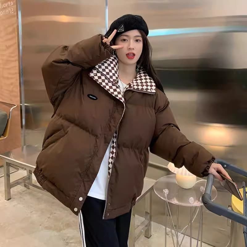 Cross-Border Trade Cotton Clothing for Women 2025 Autumn and Winter New Style Casual Loose Large Size Stand Collar Short Style for Small People