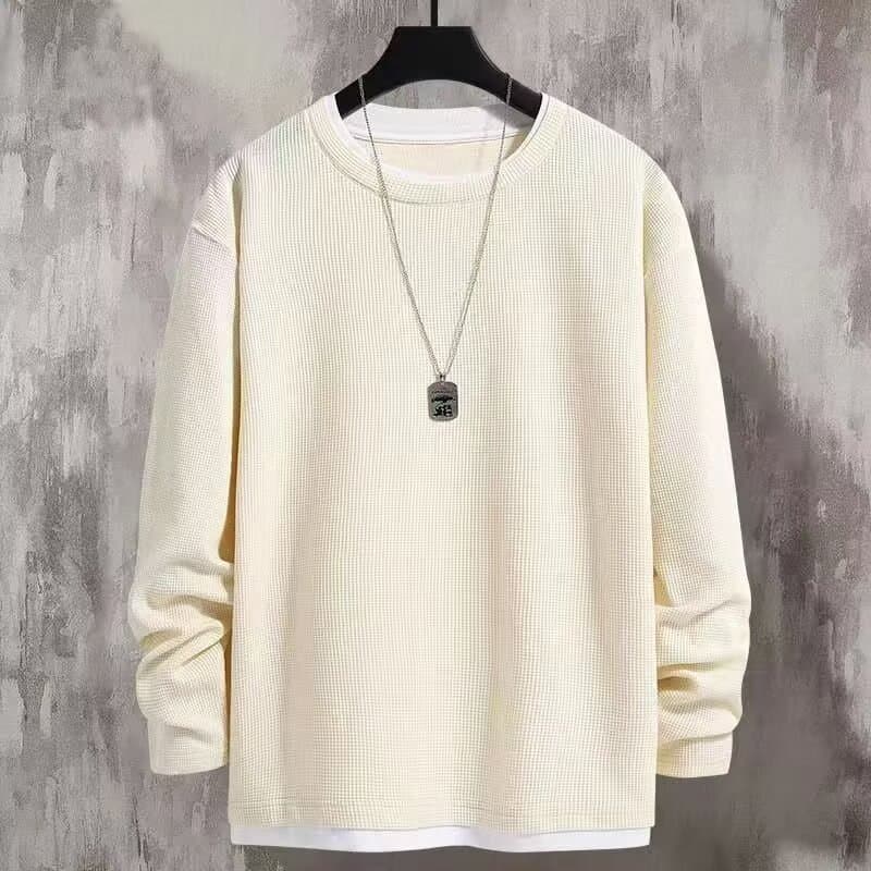 Waffled Sweater Men's Crewneck Pullover Spring and Autumn Long Sleeve Men's 2024 New Fashionable Loose Hatless Base Shirt