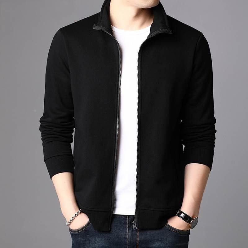 Solid Color Men's Vertical Collar Cardigan Sweater Sports Fashion Zipper Top Jacket Running Casual Jacket Long Sleeve Trend