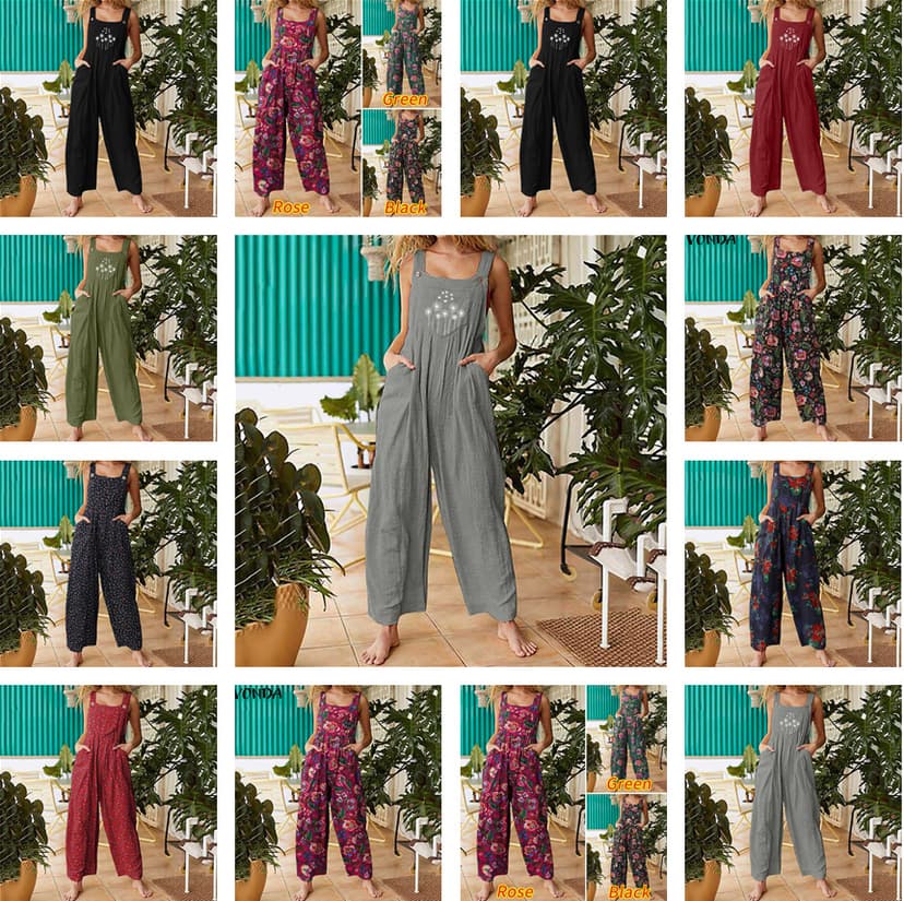 2021 Amazon Wish Cross-Border Spring and Summer New Fourteen-Color Five-Size Women's Loose Side Flap Pocket Pants Overalls