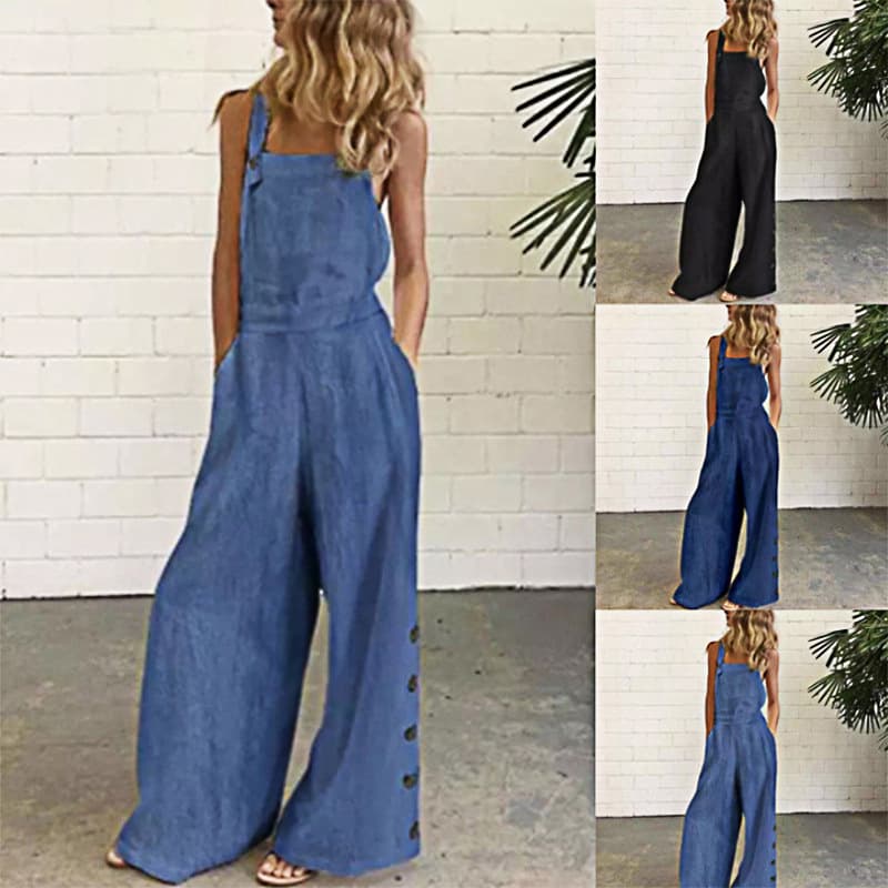 2021 Amazon wish cross-border jumpsuit independent station Europe and the United States new fashion simple solid color ladies suspenders