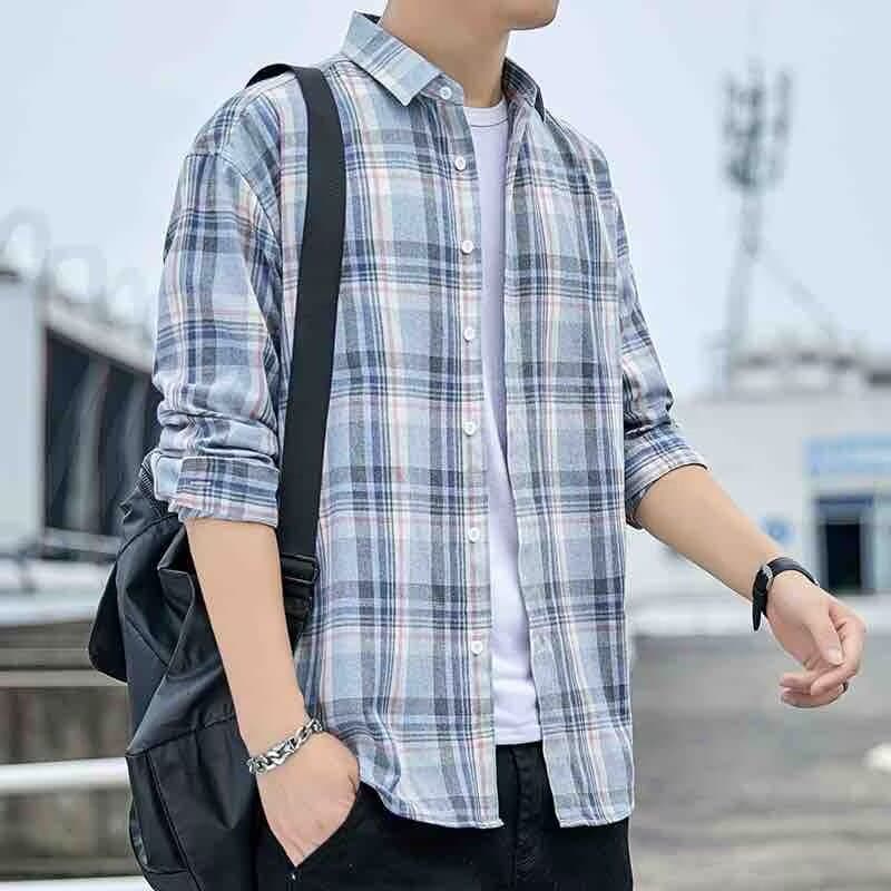 Spring and Autumn 2024 New Long-sleeved Plaid Shirt high quality Loose Jacket Men's Fashionable All-match Cardigan Shirt