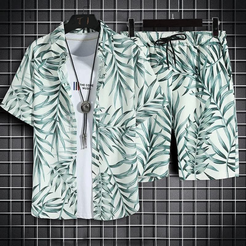 Hawaii Seaside Beach Holiday suit Men's Loose plus size Couple Fashion Brand Short-sleeved Shirt Casual Two-piece Set