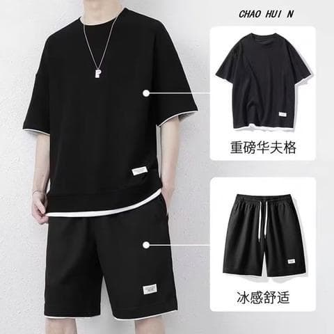 Men's Casual Suits, Trendy Summer Thin Sports Men's Clothing, Fashionable Boys' Clothes, a Set with Handsome Short Sleeves