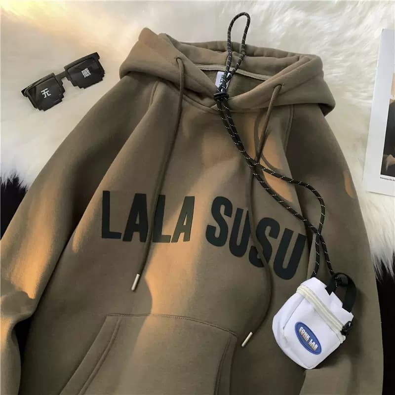 Trendy Brand Casual Hooded fleece-lined Sweater Loose American All-match Retro Youth Fashion Men's Sweater Jacket