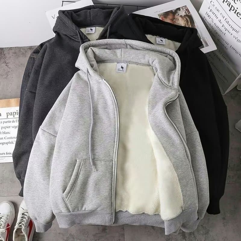 fleece-lined Thickened Warm Jacket for Men and Women Autumn and Winter 2024 New Style Top All-match Korean Style Zipper Cardigan Hooded Sweater