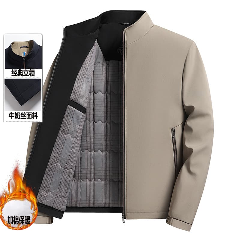 New Dad's Coat Autumn and Winter Thickened Warm Men's Quilted Thickened Collar Jacket Top for Middle-aged Men