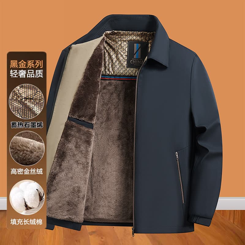 New Winter Fleece-Lined Thickened Middle-Aged Men's Business Executive Lapel Jacket for Middle-Aged and Elderly Dads, Loose Fit
