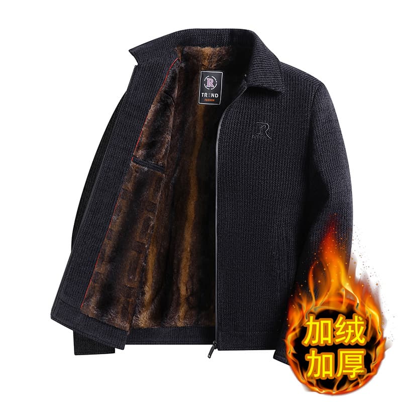 Men's Winter Fleece-Lined Thickened Jacket, Cotton-Padded Coat for Dad, Grandpa, Middle-Aged and Elderly, Chenille Loose Outerwear