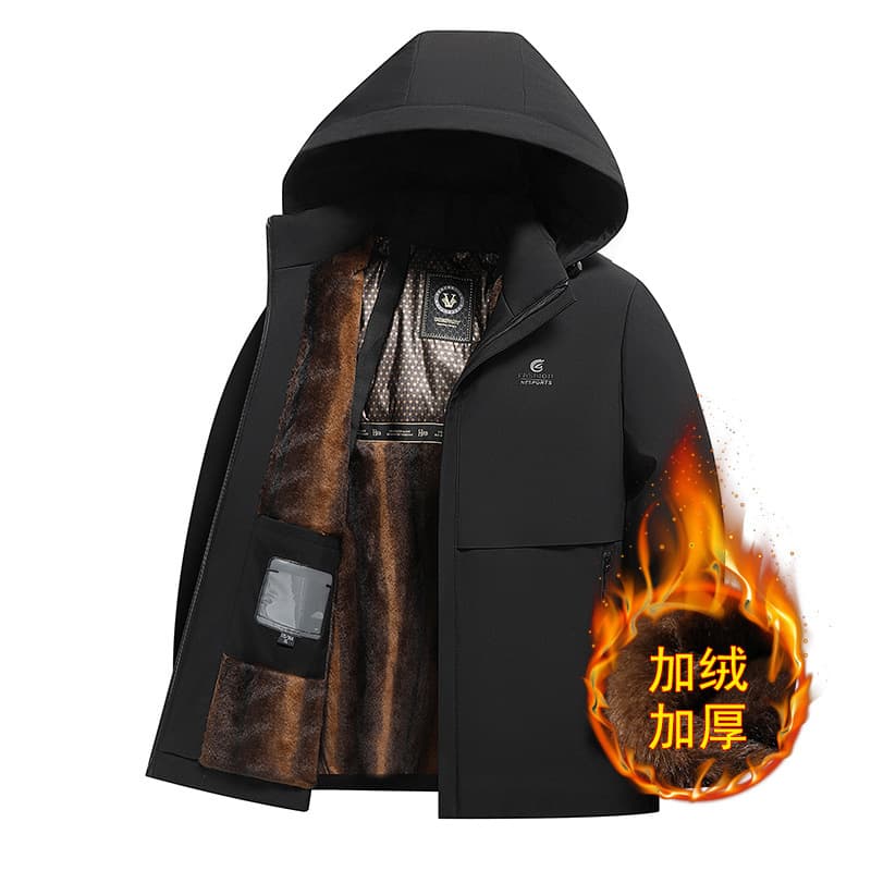 Winter New Dad's Parka Cotton Coat for Middle-Aged and Elderly, Fleece-Lined, Thickened, Warm Men's Cotton Jacket