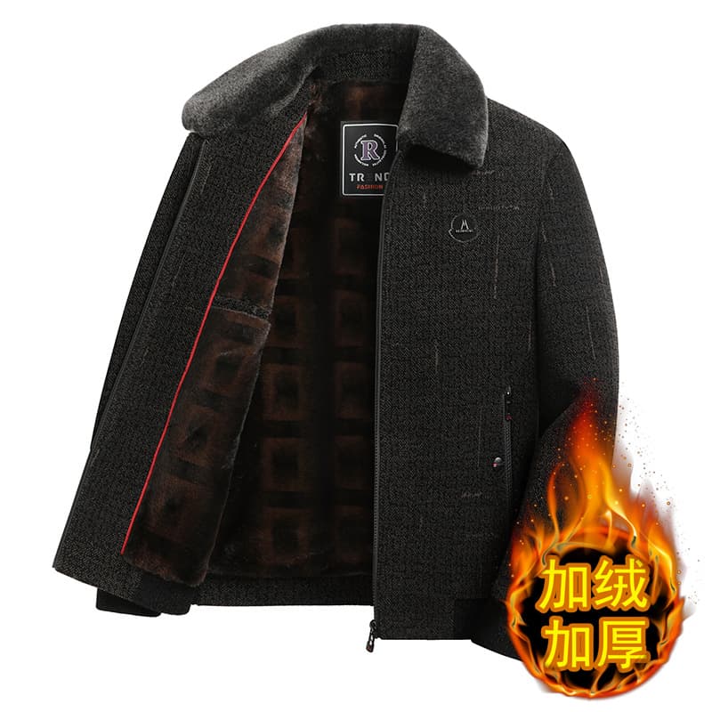 Middle-Aged and Elderly Men's Outerwear Dad's Chenille Autumn and Winter Fleece Thickened Grandpa's Cotton-Padded Woolen Loose Jacket
