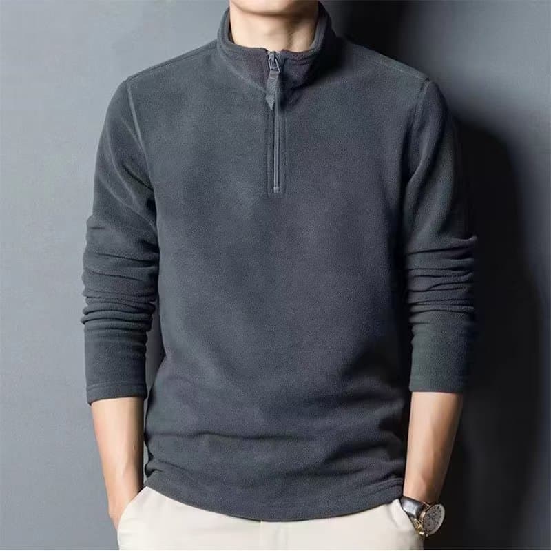 Fleece Sweatshirt Men's Spring and Autumn Loose Warm Casual Jacket with Vertical Collar Zipper Winter fleece-lined Thickened Fleece Sweatshirt