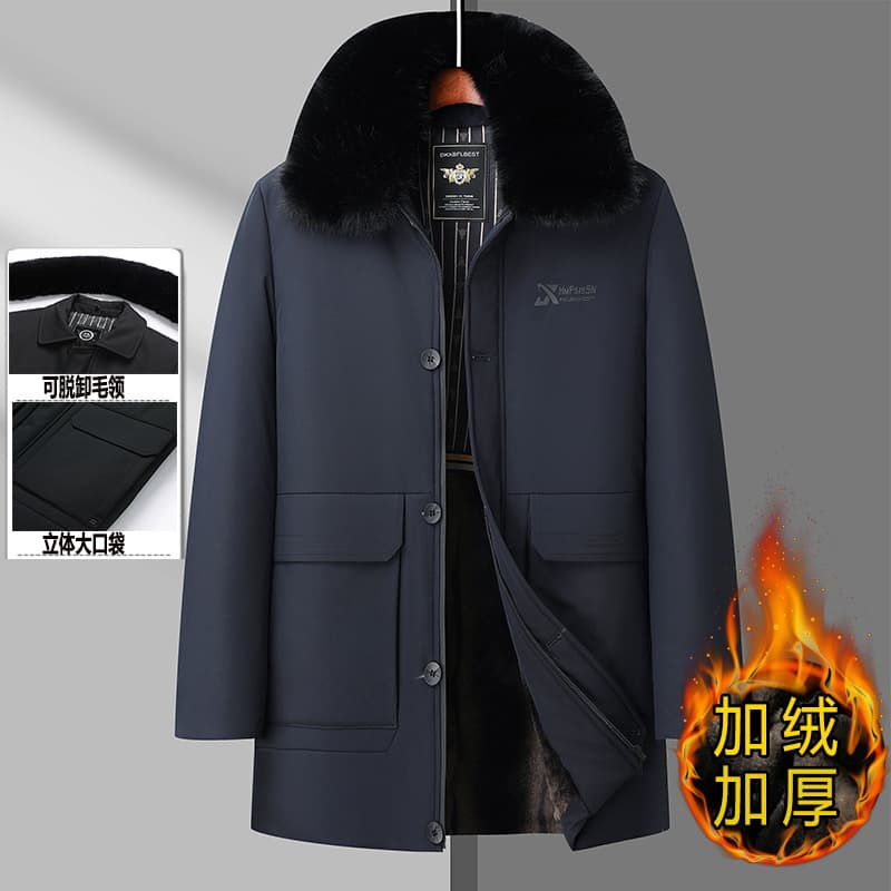 Men's fleece-lined Thickened Removable Wool Collar Cotton Coat Winter New Men's Business Casual Coat for Middle-aged and Elderly