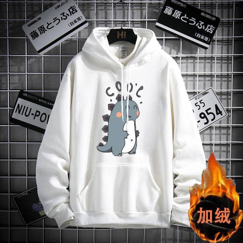 Men's Autumn and Winter Fun Animation Cartoon Letter Printing Long Sleeve fleece-lined Hooded Thin Sweatshirt Men's Couple Jacket