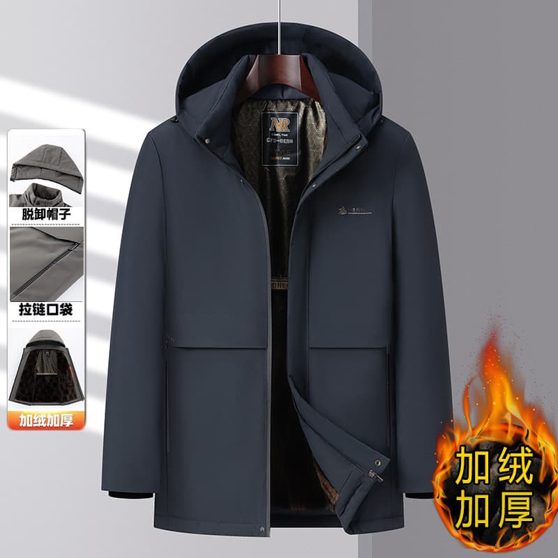 2024 Winter Parker Clothing Dad Velvet Thickened Warm Cotton Coat Jacket Father Loose Cotton Coat Men's Middle-aged and Elderly Cotton Coat