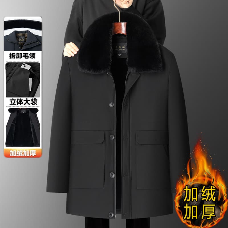 Winter Padded Warm Cotton Coat for Dad, Large Size, Loose Cotton Jacket for Middle-Aged and Elderly Men, Mid-Length Cotton Clothing for Cold Protection