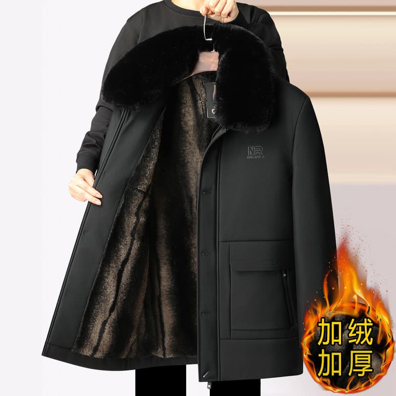Winter Mid-length Cotton-padded Coat Men's Thickened Dad's Cotton-padded Coat for Middle-aged and Elderly with Disassembled Wool Collar fleece-lined Cotton-padded Coat Men's Top