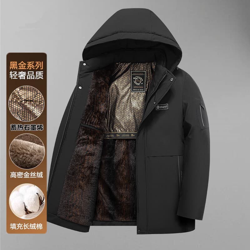 2024 Men's Winter Parker Wear Mid-length Warm Cotton-padded Coat for Middle-aged and Elderly Casual fleece-lined Thickened Cotton-padded Coat
