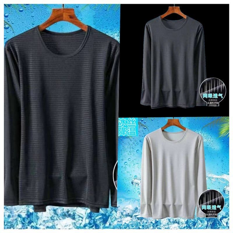 Long-Sleeved T-Shirt Men's Summer Outdoor Sun Protection Thin Quick-Drying Sports White Loose Large Size Ice Silk Bottoming Shirt Trendy