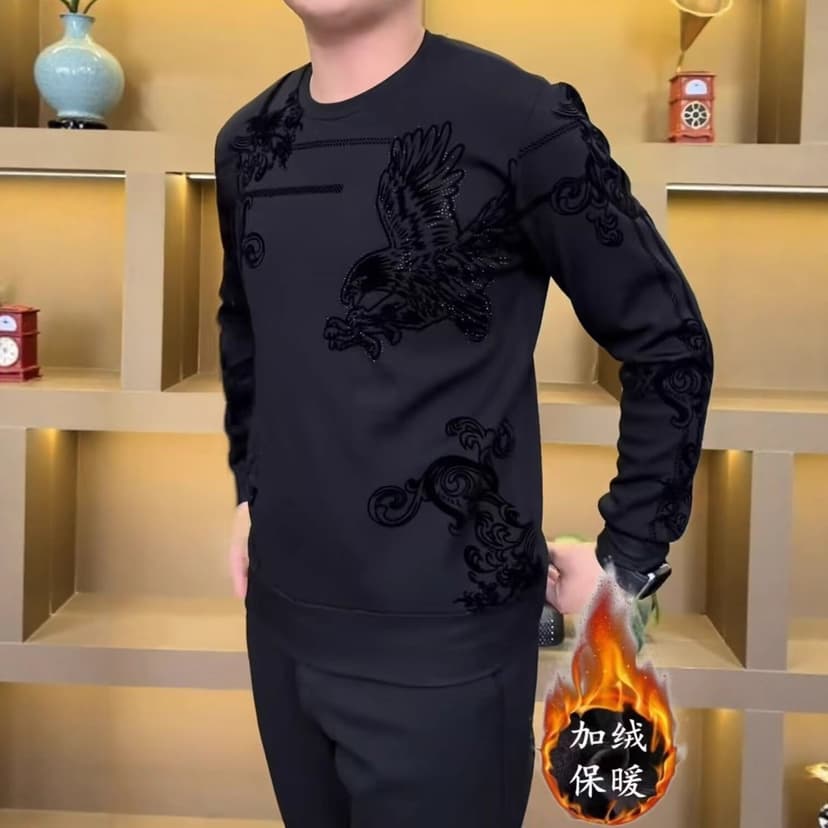 2025 Autumn and Winter New Velvet Long-Sleeved Sweatshirt for Young and Middle-Aged Men Round Neck Fashionable Warm Top T-Shirt