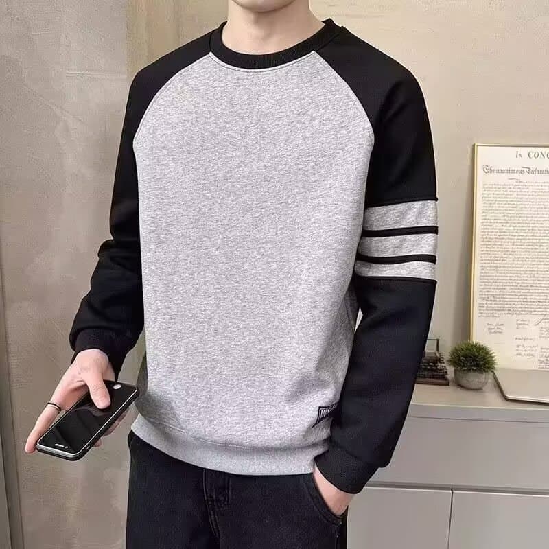 Trendy Round Neck Color-Block Striped Sweatshirt Men's Casual Inner Wear Spring and Autumn New Stylish Long-Sleeve T-Shirt Base Shirt